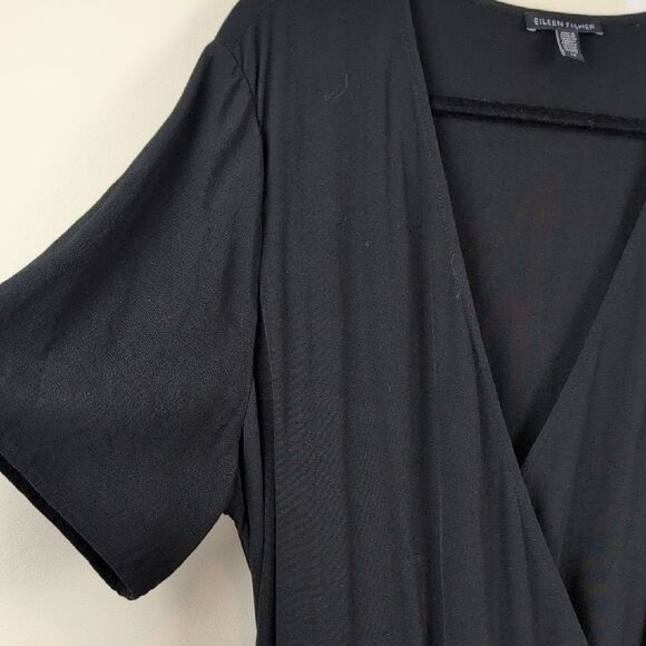 Eileen Fisher Elegant Black Wrap Dress Classic Crepe Fabric Size 16 - Picture 3 of 8